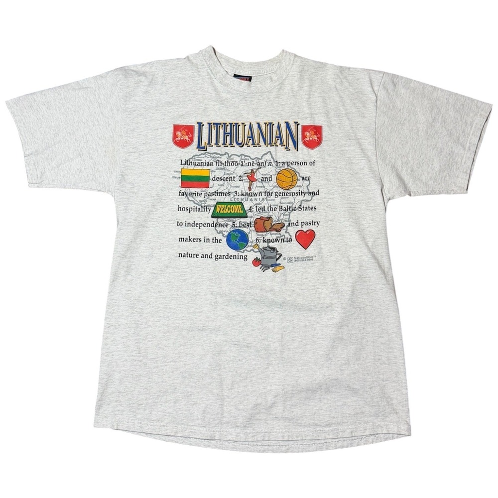Vintage 90s Lithuania Heritage Map Graphic Country Souvenir Tourist T-Shirt